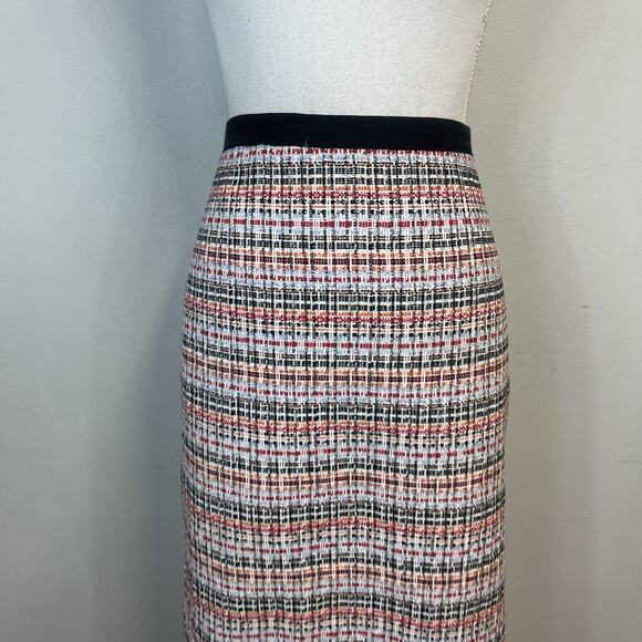 Talbots Skirt size 12 Orange Blue Red Tweed Plaid Pencil Knee Career Church - Picture 2 of 7